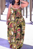 White Graphics Print Backless Spaghetti Strap Floor Length Vacation Baggy Sundress Slip Maxi Dress