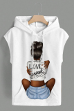 Yellow Casual Graphcis Print Sleeveless Irregular Hem Oversize Hooded T-shirt