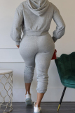 Light Gray Casual Hollow Out Draw String Pocket Hooded Long Sleeve Sweatshirt And Sweatpants Sportwear Two Piece Jogger Sets