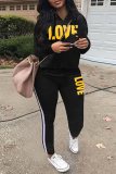 Green Casual Letter Print Long Sleeve Hooded Sweatshirt And Skinny Pants Sportwear Two Pieces Jogger Sets