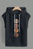 Yellow Casual Graphcis Print Sleeveless Irregular Hem Oversize Hooded T-shirt