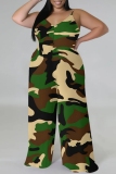 Camouflage Casual Boho Graphics Print V Neck Sleeveless Vacation Plus Size Wide Leg Cami Jumpsuits