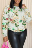 Green Casual Floral Print O Neck Long Sleeve Winter Fall Sweatshirt