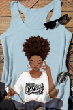 Grey Casual Figure Print Sleeveless O Neck Tank Tops