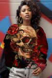 Black Red Casual Halloween Print O Neck Long Sleeve Winter Fall Sweatshirt
