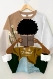Orange Casual Figure Print Basic O Neck Long Sleeve Fall Winter Sweatshirt