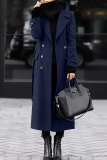 Dark Gray Casual Turn-back Collar Long Sleeve Pocket Buttons Longline Woolen Coat