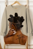 Orange Casual Figure Print Basic O Neck Long Sleeve Fall Winter Sweatshirt