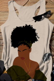 Khaki Casual Figure Print Sleeveless O Neck Tank Tops