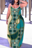 White Graphics Print Backless Spaghetti Strap Floor Length Vacation Baggy Sundress Slip Maxi Dress