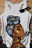 Grey Casual Figure Print Sleeveless O Neck Tank Tops