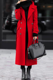 Dark Gray Casual Turn-back Collar Long Sleeve Pocket Buttons Longline Woolen Coat