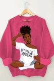 Red Casual Figure Print O Neck Long Sleeve Fall Winter Sweatshirt