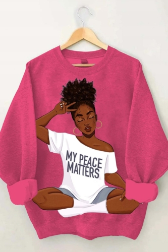Red Casual Figure Print O Neck Long Sleeve Fall Winter Sweatshirt