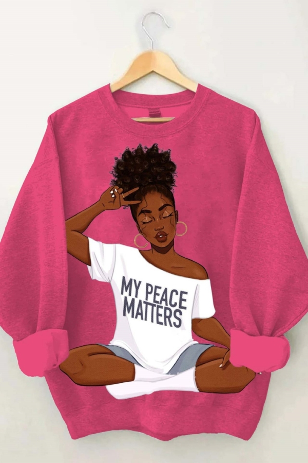 Red Casual Figure Print O Neck Long Sleeve Fall Winter Sweatshirt
