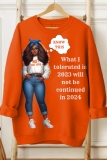 Orange Casual Figure Letter Print O Neck Long Sleeve Fall Winter Sweatshirt