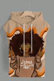 Dark Khaki Casual Graphcis Print Sleeveless Irregular Hem Oversize Hooded T-shirt