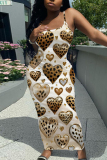 Purple Sleeveless Casual Love Print Backless Spaghetti Strap Long Bodycon Maxi Slip Dress