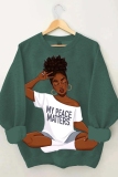Red Casual Figure Print O Neck Long Sleeve Fall Winter Sweatshirt