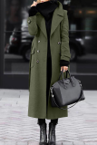 Dark Gray Casual Turn-back Collar Long Sleeve Pocket Buttons Longline Woolen Coat