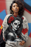 Black Red Casual Halloween Print O Neck Long Sleeve Winter Fall Sweatshirt