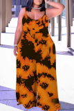 Camouflage Casual Boho Graphics Print V Neck Sleeveless Vacation Plus Size Wide Leg Cami Jumpsuits