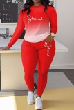 Black Casual Gradient Print Letter Print O Neck Long Sleeve Sweatshirt And Striped Leggings Slim Fit Loungewear Outfit