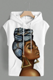 Yellow Casual Graphcis Print Sleeveless Irregular Hem Oversize Hooded T-shirt
