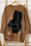 Orange Casual Figure Print Basic O Neck Long Sleeve Fall Winter Sweatshirt