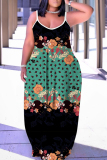 White Black Floral Print Backless Spaghetti Strap Floor Length Vacation Baggy Sundress Maxi Slip Dress