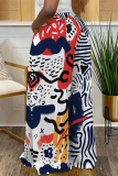 Colorful Casual Street Geometric Flowers Splashed ink Print Pocket Loose High Waist Wide Leg Pants