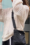 Apricot Casual Hollow Out O Neck Long Sleeve Beach Sweater