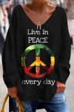 Brown Casual Graphics Print V Neck Long Sleeve Fall Winter Sweatshirt