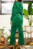 Rose Red Casual Zipper Turndown Collar Long Sleeve Jackets And Flare Leg Pants Formal Office Lady Two Pieces Velvet Trouser Sets