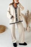 Off White Casual V Neck Long Sleeve Knitted Single-Breasted Jackets And Pants Two Piece Loungewear Outfit