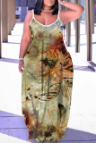 White Black Floral Print Backless Spaghetti Strap Floor Length Vacation Baggy Sundress Maxi Slip Dress