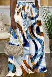 Colorful Casual Street Geometric Flowers Splashed ink Print Pocket Loose High Waist Wide Leg Pants
