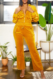 Rose Red Casual Zipper Turndown Collar Long Sleeve Jackets And Flare Leg Pants Formal Office Lady Two Pieces Velvet Trouser Sets