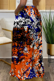 Colorful Casual Street Geometric Flowers Splashed ink Print Pocket Loose High Waist Wide Leg Pants