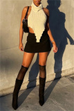 Black Sleeveless Backless High Neck Woolen Vest Halter Sweater