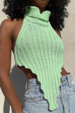 Black Sleeveless Backless High Neck Woolen Vest Halter Sweater