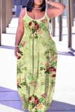 White Black Floral Print Backless Spaghetti Strap Floor Length Vacation Baggy Sundress Maxi Slip Dress