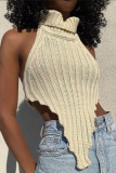 Black Sleeveless Backless High Neck Woolen Vest Halter Sweater