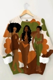 Brown Casual Figure Print O Neck Long Sleeve Fall Winter Sweatshirt