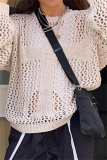Apricot Casual Hollow Out O Neck Long Sleeve Beach Sweater