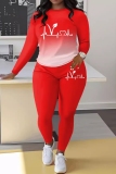 Black Casual Gradient Print O Neck Long Sleeve Sweatshirt And Skinny Sweatpants Sportwear Two Pieces Jogger Sets
