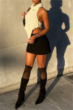 Black Sleeveless Backless High Neck Woolen Vest Halter Sweater