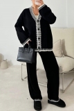 Off White Casual V Neck Long Sleeve Knitted Single-Breasted Jackets And Pants Two Piece Loungewear Outfit