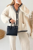 Off White Casual V Neck Long Sleeve Knitted Single-Breasted Jackets And Pants Two Piece Loungewear Outfit