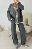 Off White Casual V Neck Long Sleeve Knitted Single-Breasted Jackets And Pants Two Piece Loungewear Outfit